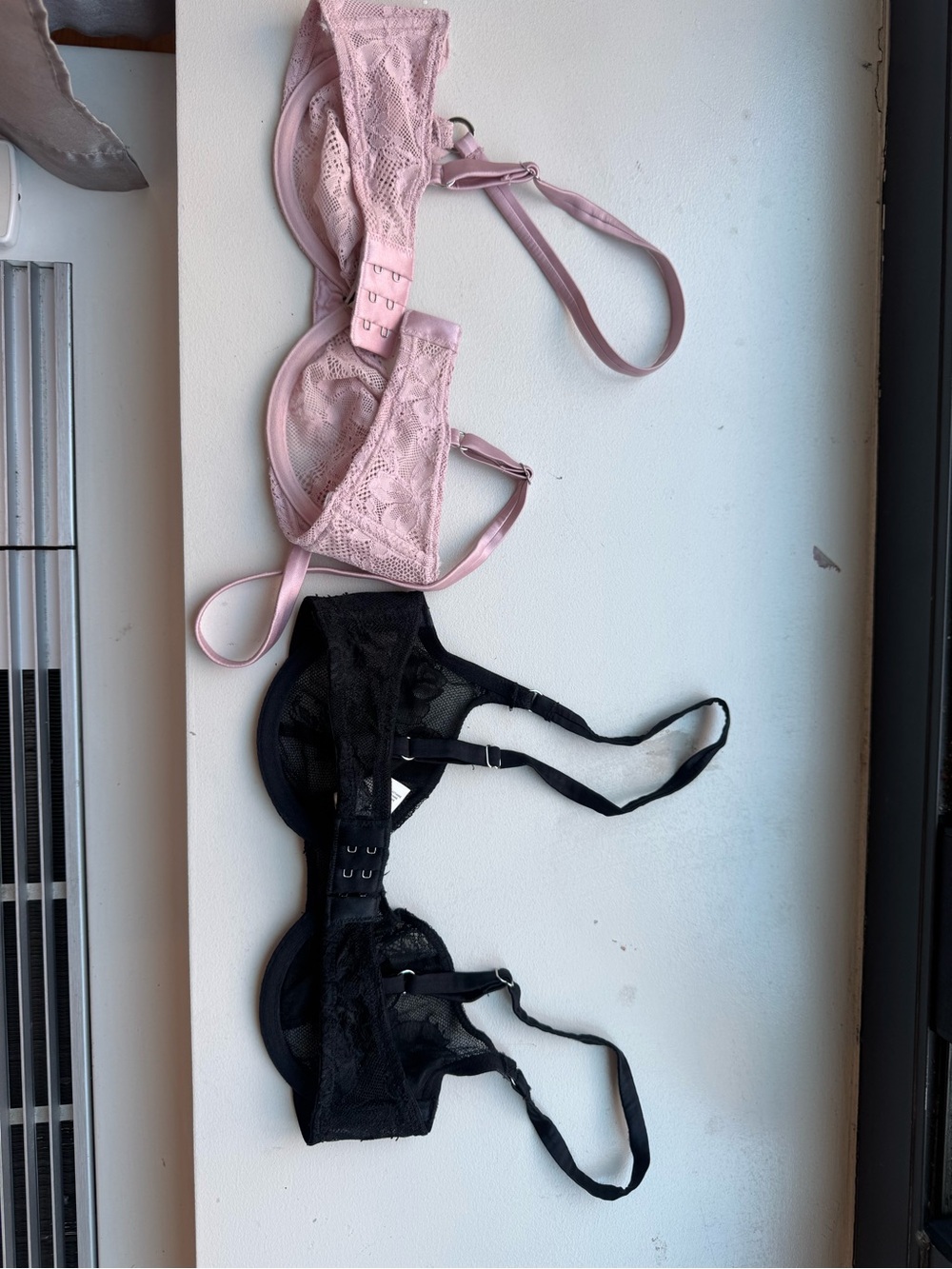 2 Fleur du Mal Bralettes - Black & Pink Floral Lace Bralette with Sheer Mesh - Picture 3 of 4